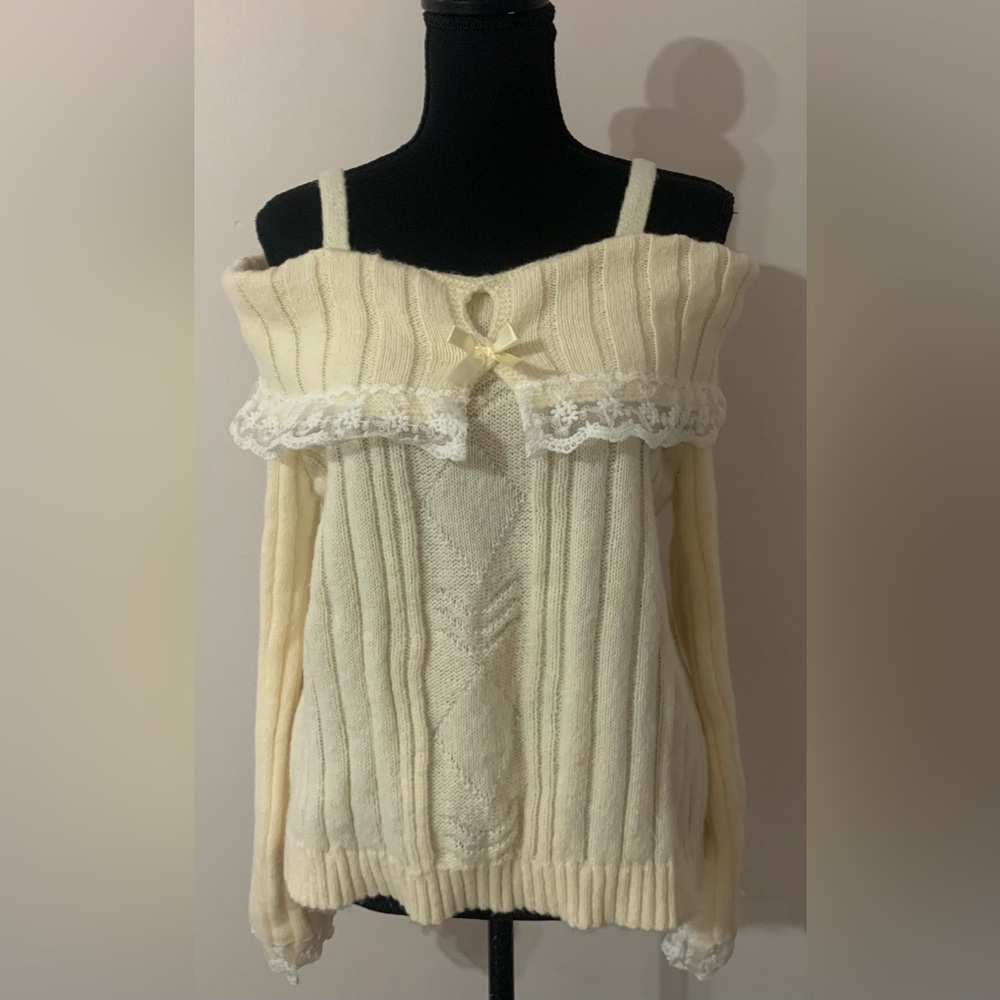 Cream Knit Off-Shoulder Sweater